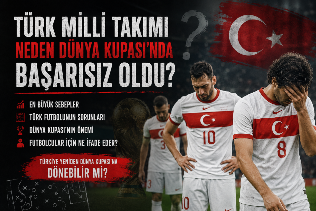 Türk Milli Takımı neden Dünya Kupası'nda başarısız oldu? A Milli Takım'ın Dünya Kupası elemelerindeki başarısızlığını anlatan görsel.